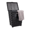 Mind Reader 61L Foldable Laundry Hamper, Clothes Basket, Lid, Wicker Design, Plastic, 18"L x 14.5"W x 21.25"H, Black - color: Black