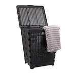 Mind Reader 61L Foldable Laundry Hamper, Clothes Basket, Lid, Wicker Design, Plastic, 18"L x 14.5"W x 21.25"H, Black - color: Black