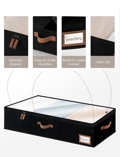 StorageWorks Large Under Bed Storage Containers with Handles and Label Holder, 2 Pack Ultra-thick Fabric Underbed Bins, Closet Organizer for Clothes, Blankets, Sweater - color: Black, size: Large-without Wheels
