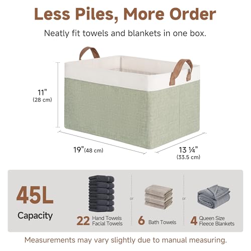 StorageWorks Storage Bins, Fabric Storage Bins for Shelves, Extra Large Storage Baskets with Metal Frame, Closet Baskets and Bins with Handles, Jumbo, Green and White, 2-Pack - color: Green and White, size: 19" L x 13 ¼" W x 11" H
