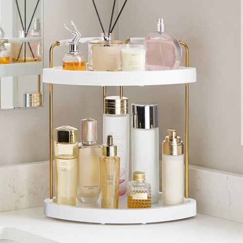 Vtopmart 2-Tier Bathroom Corner Countertop Organizer, Vanity Dresser Counter Tray Shelf for Skincare, Perfume, Makeup, Gold - color: Gold, size: Corner