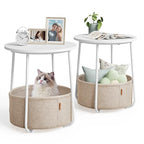 VASAGLE Nightstands, Set of 2 Small Round Side Tables with Fabric Basket, Bedside End Tables, for Bedroom, Matte White and Camel Brown ULCT665W01 - color: Matte White + Camel Brown