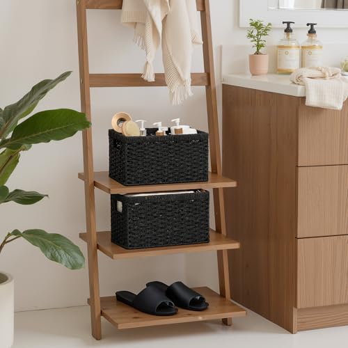 StorageWorks Pantry Baskets, Wicker Storage Baskets for Organizing, Pantry Organizers and Storage, Medium, Black, 2-Pack - color: Black (Paper Rope), size: 2x 13¼"L x 8¼"W x 7"H