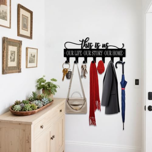 Key Holder Wall Mount, This is Us Sign, Key Holder Wall for Wall Decorative with 6 Hooks, Organizer Rack Hanger for Entryway, Front Door, Hallway, Office 9.8 inches - color: This is Us