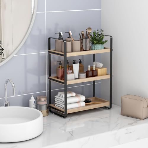 HNRLOY Bathroom Counter Organizer,Bathroom Countertop Organizer,Counter Shelf,Countertop Storage,Organization and Storage,Makeup Shelf,Sink Caddy(Burlywood 3 Tier) - color: Burlywood 3 Tier