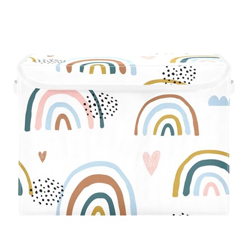 xigua Cartoon Rainbow Storage Bins with Lids and Carrying Handle,Foldable Storage Boxes Organizer Containers Baskets Cube with Cover for Home Bedroom Closet Office - color: Cartoon Rainbow