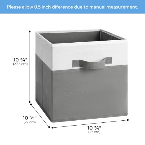 Cupic Cupid 11 Inch Storage Cube, Fabric Cube Storage Bin with Handles, Storage Cube Organizer for Clothes and Toys, Collapsible Cube Bins for Closet, Shelves, Nursery, 6-Pack, Gray and White - color: Gray and White, size: 11 Inch