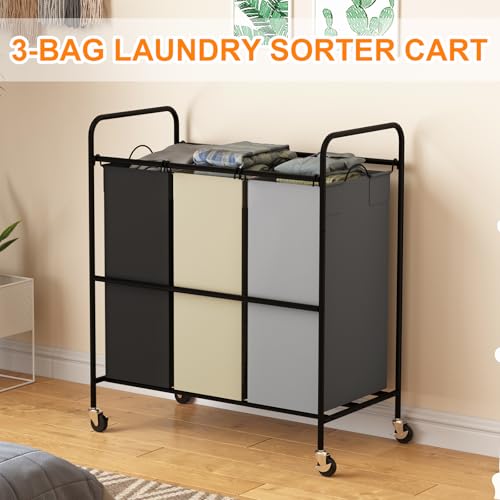3 Section Laundry Hamper, 120L Large Rolling Laundry Sorter Cart, Laundry Basket with Lockable Wheels & Removable Bags, Laundry Room Organization for Dirty Clothes Storage - size: 3 Section Bags