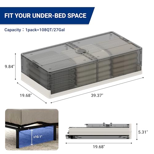FLEXIMOUNTS 2-Pack Under Bed Storage with Wheels, 108 QT Large Collapsible & Stackable Containers, Foldable Organizer Bins for Blankets, Shoes, Books, Bedroom Closet - size: 2 pack - 27Gal