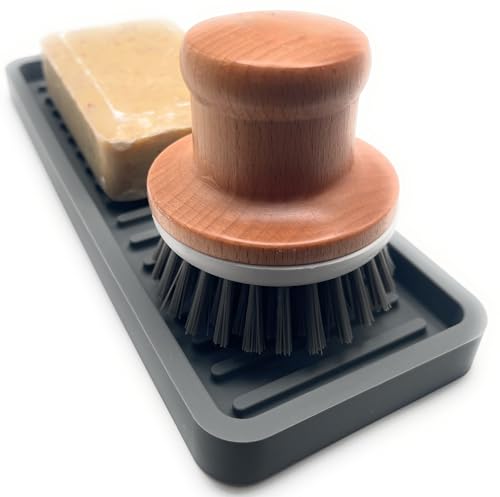 Happitasa Silicone Sink and Surface Organizer Tray, Sponge Holder, Vanity Tray, Trivet, Heat Safe, Dishwasher Safe, for Bathroom and Kitchen Organization (Grey, 9"x3.5") - color: Gray, size: 9" x 3.5" x 0.6"