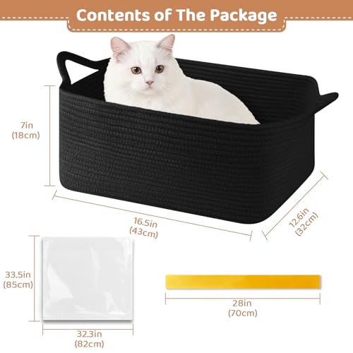 OIASKET Large Empty Gift Baskets for Baby Shower, 16.5" L x 12.6" W x 7" H Cute Woven Storage Basket with Gift Bags and Ribbons, Small Rope Toy Basket with Handles, Cat Dog Pet Toy Organizer - Black - color: Black, size: Large: 16.5"L x 12.6"W x 7"H