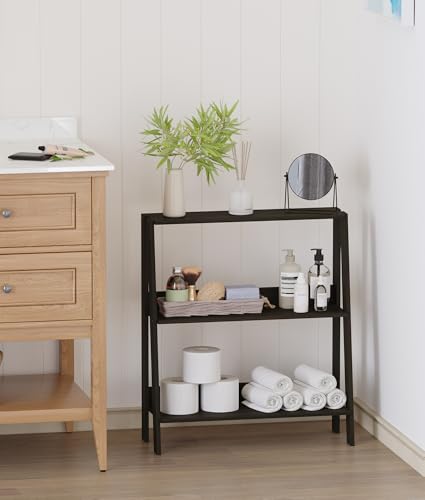 2 Tier Bathroom Ladder Shelf, Bathroom Ladder Shelves, Storage Organizer for Small Space, Freestanding Open Shelving Display Stand for Living Room Bedroom Kitchen, Black - color: Black, size: 2-Tier