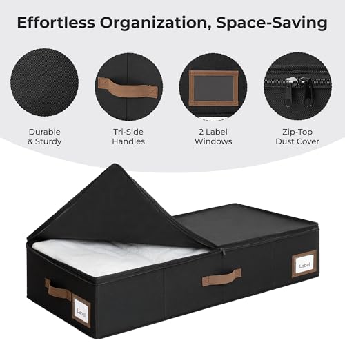 Cupic Cupid Under Bed Storage Containers, Foldable Organizer with Lid for Bedroom, Underbed Storage Box for Blankets, Clothes, Shoes, 2 Pack, Black - color: Black