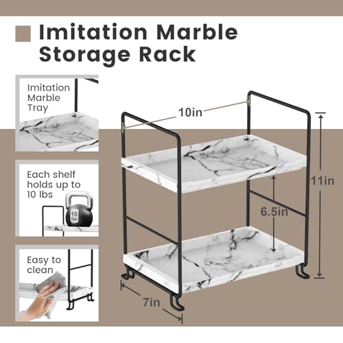 Kitchen Organizer,Small Spice Rack,Bathroom Organizer, Countertop Makeup Shelf Cosmetics Storage Display Rack Vanity Shelf,PP Imitation Marble Design,Tool-Less Install.(Black,2-Tier) - color: Imitation Marble,black