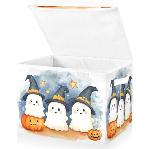 xigua Cute Cartoon Ghosts Storage Bins with Lids and Carrying Handle,Foldable Storage Boxes Organizer Containers Baskets Cube with Cover for Home Bedroom Closet Office - color: Cute Cartoon Ghosts