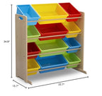 Delta Children Kids Toy Storage Organizer with 12 Plastic Bins - Greenguard Gold Certified, Natural/Primary - color: Natural/Primary