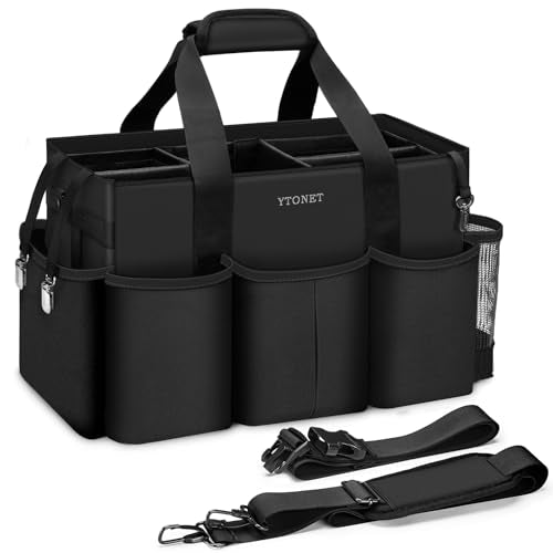 Ytonet Extra Large Cleaning Caddy Bag with 4 Foldable Dividers, Wearable Cleaning Caddy Organizer with Handle & Shoulder Strap & Waist Strap, Housekeeping Tote for Cleaners, Black Grey - color: Black, size: X-Large