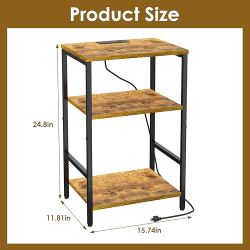 X-cosrack Side Table with Charging Station, End Table with USB Ports and Outlets, Nightstand with Storage Shelves for Small Space, Sofa Couch Table Bedside Table for Living Room Bedroom - color: Rustic Brown With Charging Station