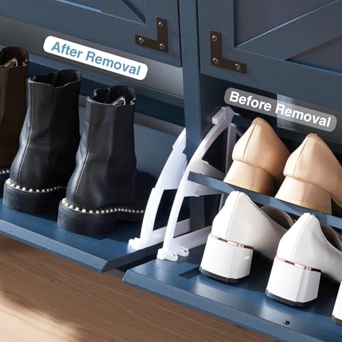 Barnyatoh Shoe Storage Cabinet,Farmhouse Shoe Organizer with 4 Flip Drawers & Barn Door Design,Freestanding Hidden Slim Narrow Shoe Rack Cabinet for Entryway,Foyer,Hallway,Navy Blue - color: Navy Blue, size: 4-Drawers