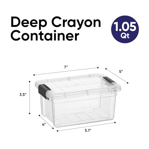 Superio Mini Storage Container Plastic Crayon Box Art Supplies and Sewing Case Stackable Clear Small Organizer for Beads, Stationery, Chalk, and Food, 1.05 Quart - size: 1.05 Quarts