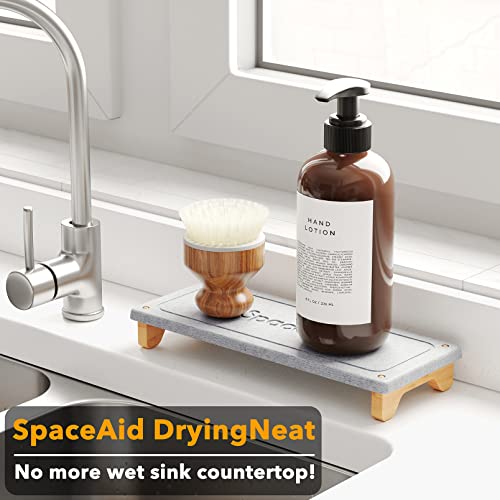 SpaceAid DryingNeat Sink Organizer, Instant Dry Sink Caddy Organizers, Kitchen Sponge Soap Holder Dispenser, Countertop Fast Drying Rack (Bamboo Feet, Gray) - color: Gray