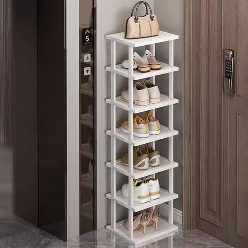 SAN HE 7-Tier Modern Bamboo Shoe Rack - Vertical, Slim, Space-Saving Shoe Organizer for Small Spaces, Closet, Entryway, Corner, Garage, Bedroom - color: White, size: 7-tier