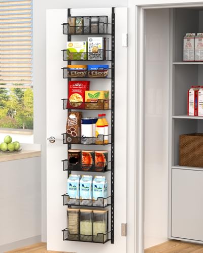 VyGrow 12.3" W Narrow Over the Door Pantry Organizer, 8-Tier Over the Door Organizer with Adjustable Basket, Pantry Door Organization for Pantry Kitchen Storage Room Spice Rack, Black - color: Black, size: 12.3"W 8-Tier
