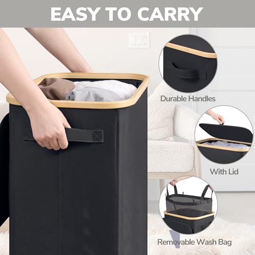 Goodpick Laundry Basket with Wheels, 100L Rolling Laundry Hamper with Lid Clothes Hampers with Removable Wash Bag Large Clothes Basket for Bedroom, Bathroom, Black - color: Black, size: 100L (17.3"L x 13"W x 29.5"H)
