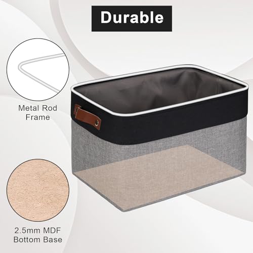 Bagnizer Storage Bins Large Fabric Storage Baskets for Shelves 3 Pack, Decorative Linen Closet Baskets with Handles for Organizing, Shelf, Clothes, Home, Office, 15x11x9.5Inches (Grey&Black) - color: Gray / Black, size: Large -15"x11"x9.5"