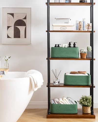 Small Woven Basket, 13.5 x 9.5 x 5 Inches, Storage Basket for Organizing, Cute Small Rope Shelf Closet Cube Storage Bins Baskets for Shelves, Dog Toy Gift Baskets Empty, 3 Pack, Green - color: Green, size: 13.5"L x 9.5"W x 5"H