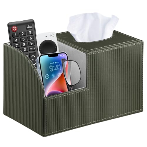 Square Multi-Functional Tissue Box Cover with Storage and Remote Control Holder - Cube Tissue Box Organizer for Bathroom, Nightstand, End Table - color: Green