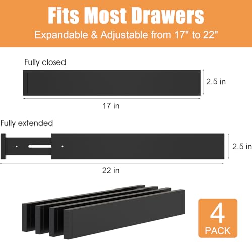 Bamboo Drawer Dividers,17-22" Adjustable Kitchen Drawer Organizer for Clothes,4 Pack Expandable Drawer Organization Separators for Bedroom,Bathroom,Dresser and Office,Black - color: Black, size: 17-22 IN