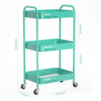 3-Tier Rolling Metal Storage Cart with Wheels, Multi-Functional Organizer for Office, Kitchen, Bathroom, Books Diapers - Easy Assembly (Blue) - color: Blue