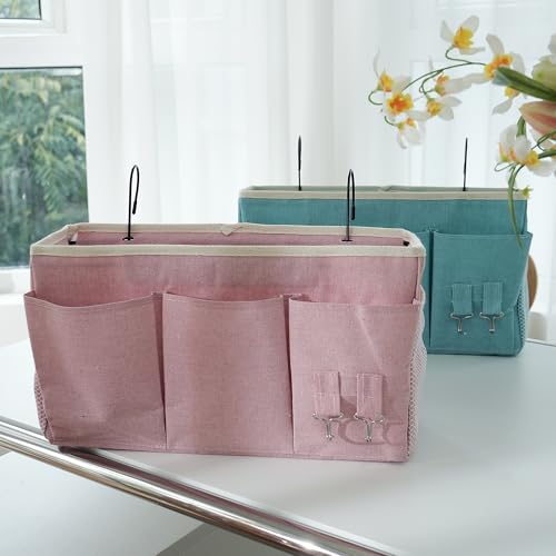 Bedside Caddy, Bedside Hanging Storage Organizer forBunk and Hospital Beds,College Dorm Bed，Can be Placed Glasses Books Mobile Phones(Light Pink) - color: Light Pink