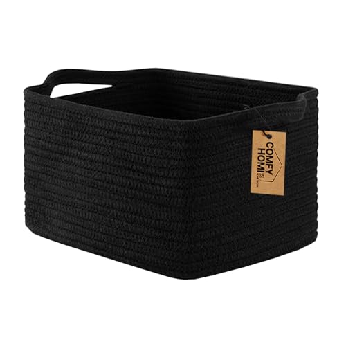 COMFY-HOMI Storage Basket for Shelves, Woven Baskets for Storage, Cotton Rope Basket,Toy Storage Organizer, Storage Cube Bin, Organization and Storage, Towel Baskets for Gift Empty, All Black - color: black, size: 13.5"X11"X9.5"