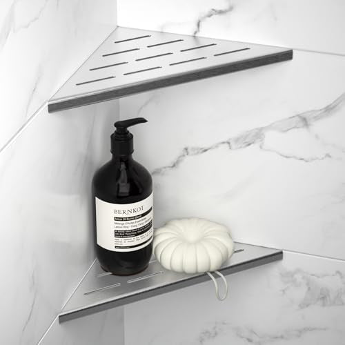 8'' Corner Shower Shelf 2PCS, 304 Stainless Steel Recessed Bathroom Shelves for Tiled Wall, Grout in Shelf (8'', Silver) - color: Silver, size: 8''