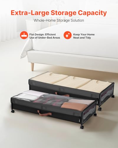 VEVOR Under Bed Storage with Wheels, 36.0 x 18.1 x 7.3 inch, Underbed Containers with Clear Lid, Underbed Shoe Organizer, Rolling Under the Bed Storage Bins for Clothes Shoes Blankets Bedroom, 2 Pack - style: D