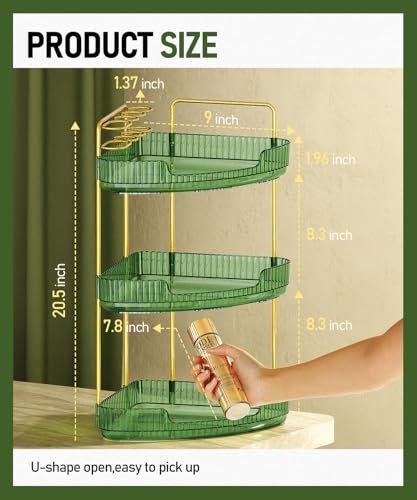 EUHOME 3-Tier Corner Bathroom Counter Organizer Makeup Cosmetic Storage, Tool-Free Installation Acrylic Vanity Shelf, Skin Care Organizer Perfume Tray for Countertop Bathroom, Dresser, Kitchen (Green) - color: Green, size: 9" x 9" x 20.5"