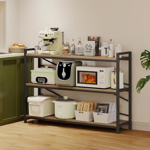 3 Tier Bookcase 47.24" Width, Long Industrial Book Shelf, Vintage Wooden Large Book Shelf for Home Living Room Bedroom Office Storage(Light Coffee) - color: Light Coffe, size: 3 Tier - 47.2" W