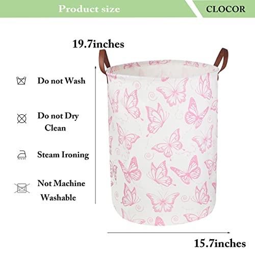 CLOCOR Pink Laundry Basket,Waterproof Nursery Hamper for Baby Girl ,Collapsible Storage Baskets for Girls Bedroom,Kids Toys Storage Bin,Room Decor,Gift Basket（Pink Butterfly - color: Pink Butterfly