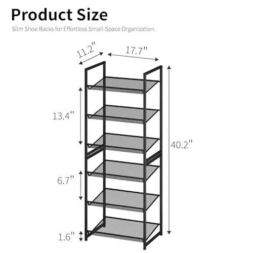 6 Tier Shoe Rack, Tall Metal Shoe Storage with Adjustable Shelves, Holds 12-14 Pairs, Stackable Shoe Stand for Garage Hallway Bedroom, Bronze - size: 6Tier