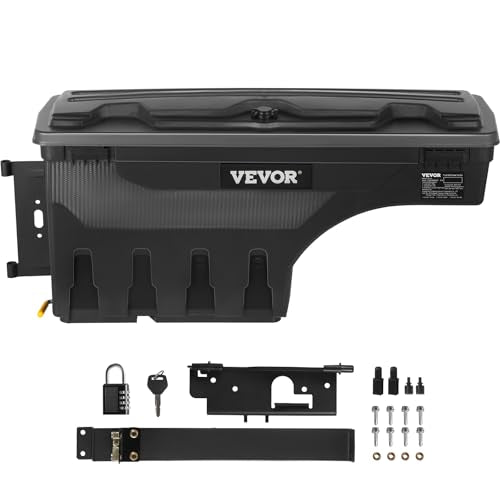 VEVOR Truck Bed Storage Box, Compatible with Dodge Ram 1500 2019-2021 L, Waterproof ABS Wheel Well Tool Box with Lockable Lid and Password Padlock, 6.6 Gal/25 L Truck Bed Toolbox, Driver Side, Black - size: Driver Side, style: Dodge Ram