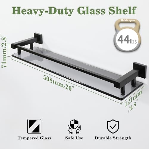 Alise Bathroom Shelves,Matte Black Glass Shelf for Bathroom, Modern Floating Shelves,20 inch - color: Matte Black, size: 20 Inch