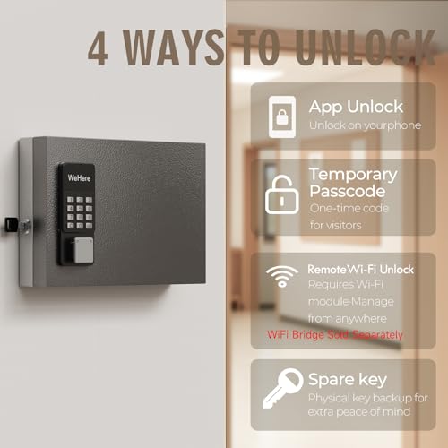 WeHere 16-Key Key Lock Box Wall Mount – Smart Key Cabinet with App, Keypad, Bluetooth & WiFi Unlock (Sold Separately), Key Organizer for Home, Access Log Tracking Key Management for Small Office - size: 16 keys(smart)