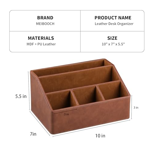 PU Leather Desk Organizer, Luxury Remote Control Holder for Home, Office Desk Accessories Table Caddy Bedside Nightstand Organizer (Brown) - color: Brown