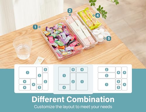 Kootek 28 Pcs Drawer Organizer Set, 4-Size Bathroom Vanity Trays Makeup Desk Dividers Versatile Storage Bins Clear Plastic Container for Dresser, Bedroom, Kitchen, Office