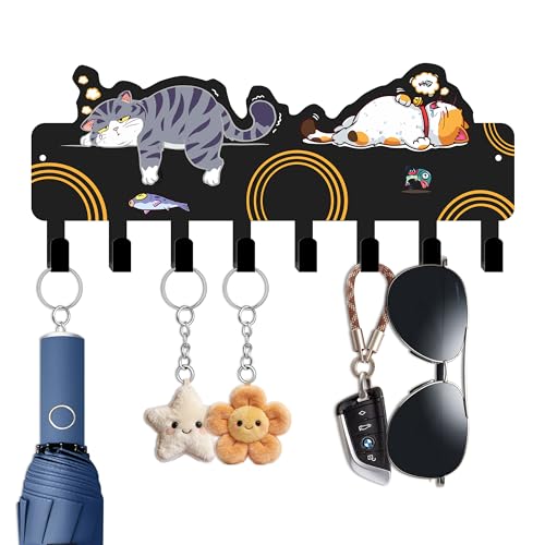 JEWLOVE Cute Key Holder for Wall - Cat Key Holder Wall Mount, Decor for Home Storage, Adorable Cat Art Design in Black for Entryway, Bedroom, Pet Area - color: Black