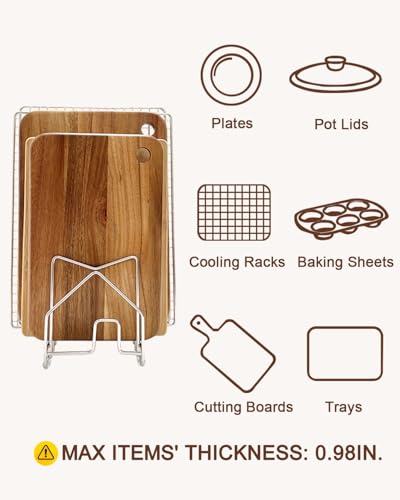 Pot Lid Organizer Cutting Board Holder Inside Cabinet 304 Stainless Steel Pots and Pan Organizer Under Cabinet Pot Cover Cookie Sheet Bakeware Serving Tray Cooling Rack Stand Kitchen Countertop - color: 1 Pack Silver