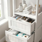 Casaphoria 2-Drawer Bathroom Floor Cabinet, Wooden Storage Organizer with Side Rack, Freestanding Stand Table for Bathroom, Hallway, White - size: 13"L×13"W×35.43"H