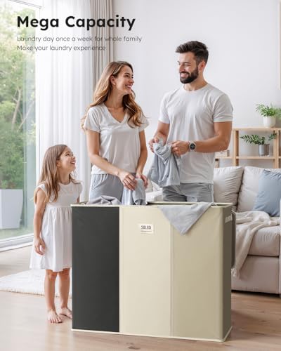 SOLEDI 180L 3-Section Laundry Hamper with Lid, Extra Large Dirty Clothes Basket with Sturdy Handles for Laundry Room & Bedroom - Durable Organizer for Sorting Laundry - color: Black/White/Moon Grey, size: 180L